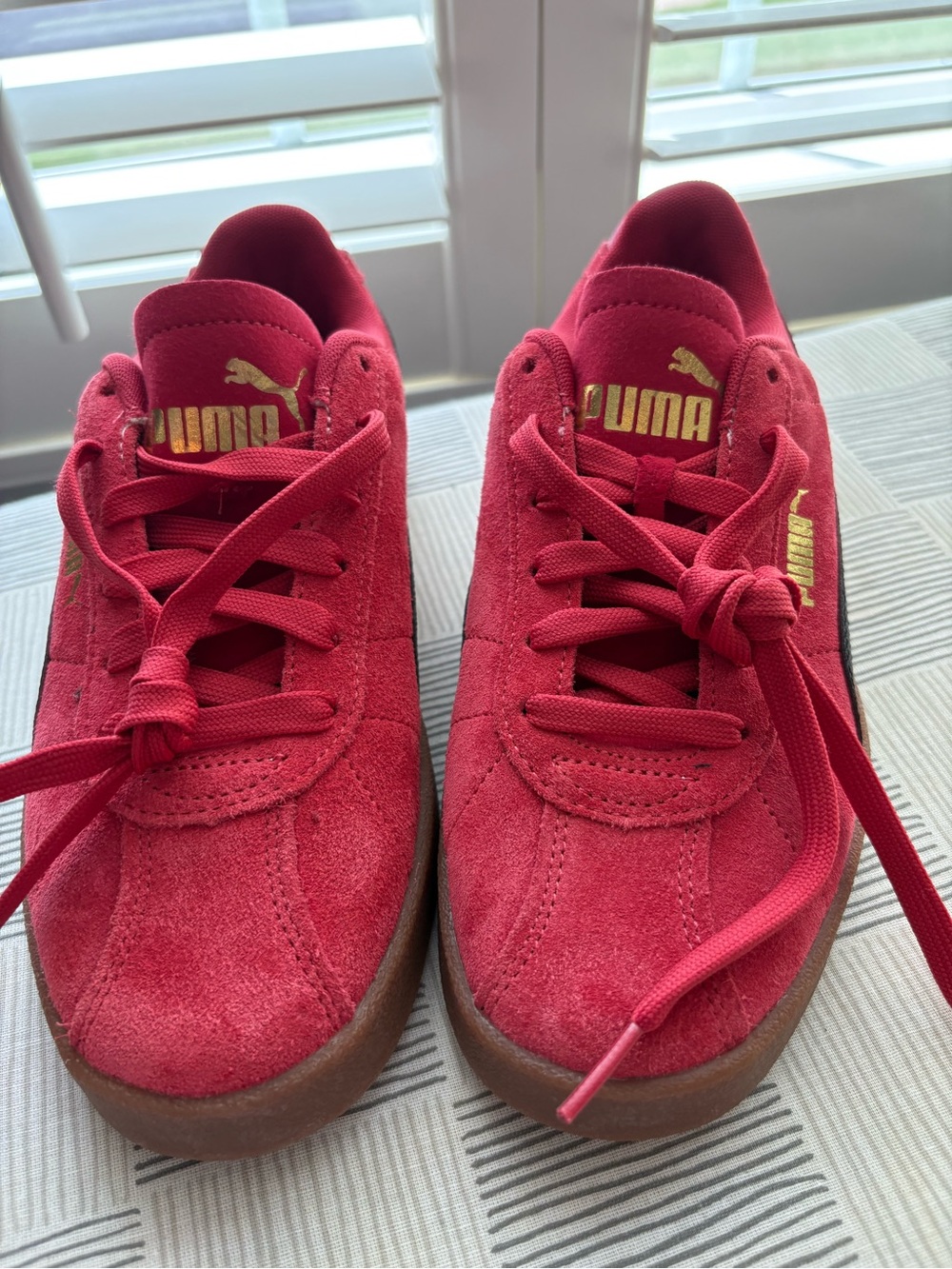 NWOT- Puma Women's Red Suede Sneakers with Gold Logo